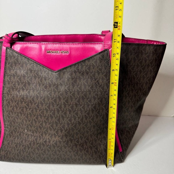 Michael Kors Collection Coated Canvas Shoulder Tote Bag Brown/Pink - Picture 9 of 13
